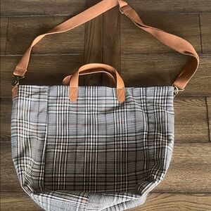 Plaid Tote Bag with Tan Straps